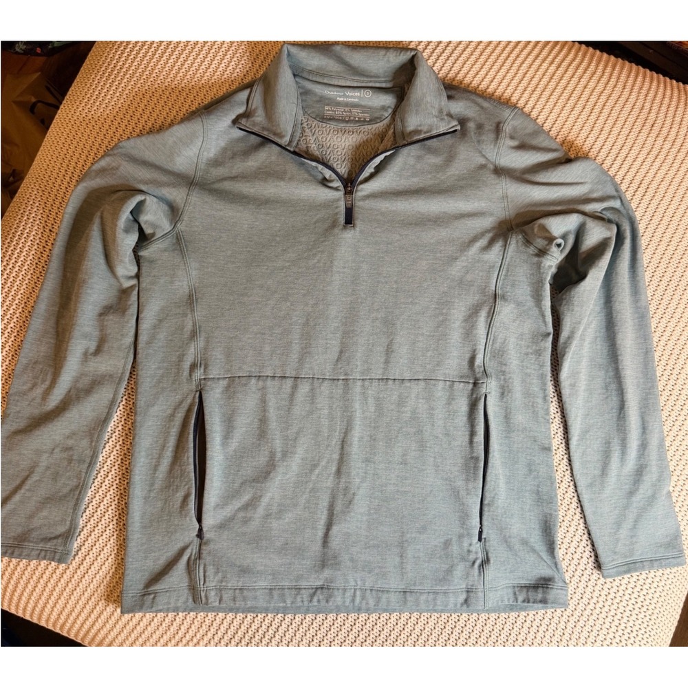 Outdoor Voices Mens Small Quarter Zip Pullover Sage Green Kangaroo Pocket